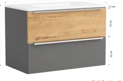 welltime Waschtisch »TRIENT, Softclose-Auszüge, Mineralgussbecken« matt onyx-grey/wildeiche, Mineralgussbecken