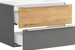 welltime Waschtisch »TRIENT, Softclose-Auszüge, Mineralgussbecken« matt onyx-grey/wildeiche, Mineralgussbecken