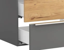 welltime Waschtisch »TRIENT, Softclose-Auszüge, Mineralgussbecken« matt onyx-grey/wildeiche, Mineralgussbecken