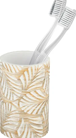 WENKO Badaccessoire-Set »Modell Terralba« Seifenspender und Zahnbürstenhalter aus Polyresin, Blätter-Struktur