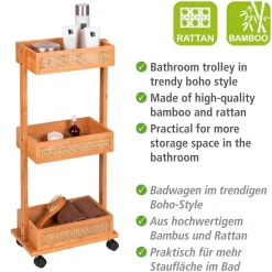 WENKO Badregal »Allegre« Wagen, aus Bambus und Rattan