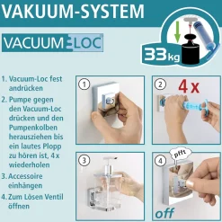WENKO Badregal »Vacuum-Loc Quadro« aus Kunststoff, Edelstahl-Halterung, Befestigen ohne Bohren