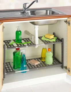 WENKO Küchenregal »Modell Flexi« ausziehbares Unterschrankregal für die Küche, mit Siphon-Aussparungen