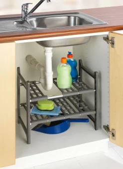 WENKO Küchenregal »Modell Flexi« ausziehbares Unterschrankregal für die Küche, mit Siphon-Aussparungen
