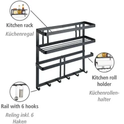 WENKO Küchenregal »Modell Gala« Set,mit Küchenrollenhalter & Reling inkl. 6 Haken, Industrial Style