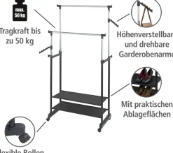 WENKO Kleiderständer »Modell All Inn« Garderobenständer mit 2 Ablagen und 2 Kleiderstangen, höhenverstellbar