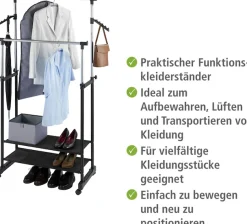 WENKO Kleiderständer »Modell All Inn« Garderobenständer mit 2 Ablagen und 2 Kleiderstangen, höhenverstellbar