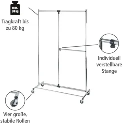 WENKO Kleiderständer »Modell Profissimo« Garderobenständer mit 4 Rollen und verstellbaren Kleiderstangen