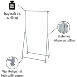 WENKO Kleiderständer stufenlos höhenverstellbar (99-167 cm), mit 4 Rollen, Tragkraft 40 kg