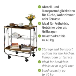 WENKO Servierwagen »Modell Dinett Deluxe« Küchenwagen mit 2 Ablagen und Korb, 4 Rollen, zusammenklappbar