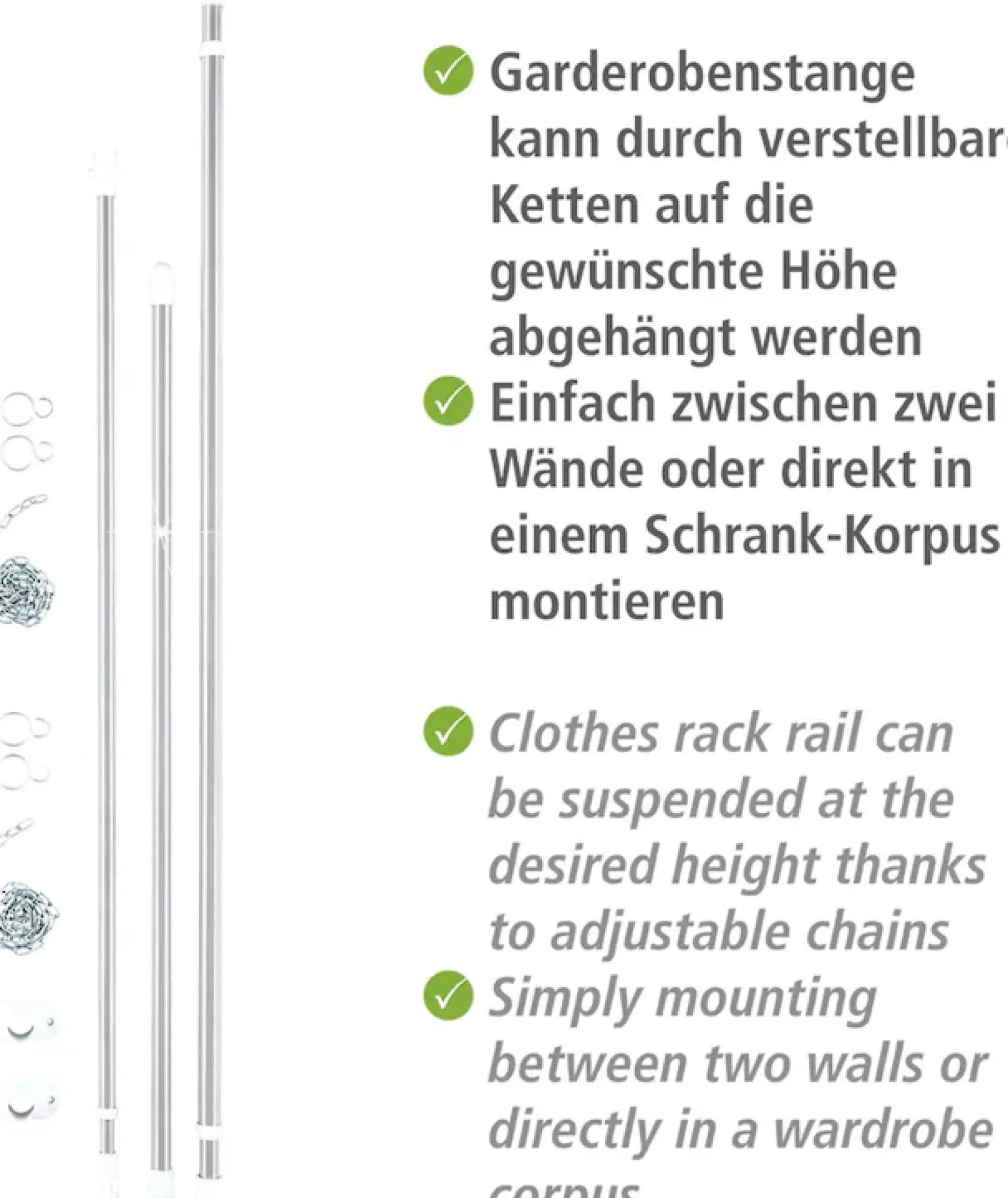 WENKO Teleskopregal »Garderobe« Set, 3 Stk. tlg. flexibles Kleiderstangensystem, belastbar bis 110 kg