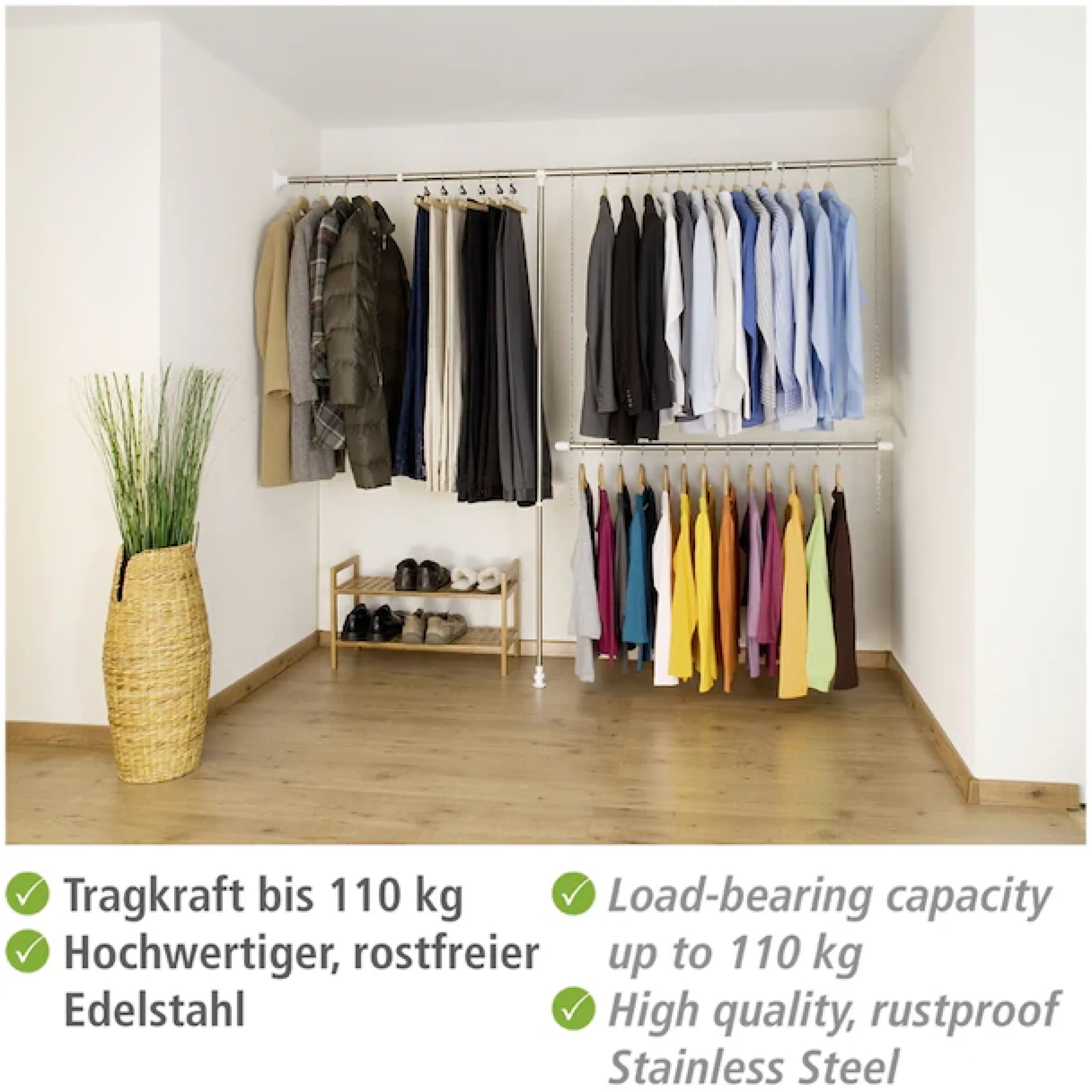 WENKO Teleskopregal »Garderobe« Set, 3 Stk. tlg. flexibles Kleiderstangensystem, belastbar bis 110 kg