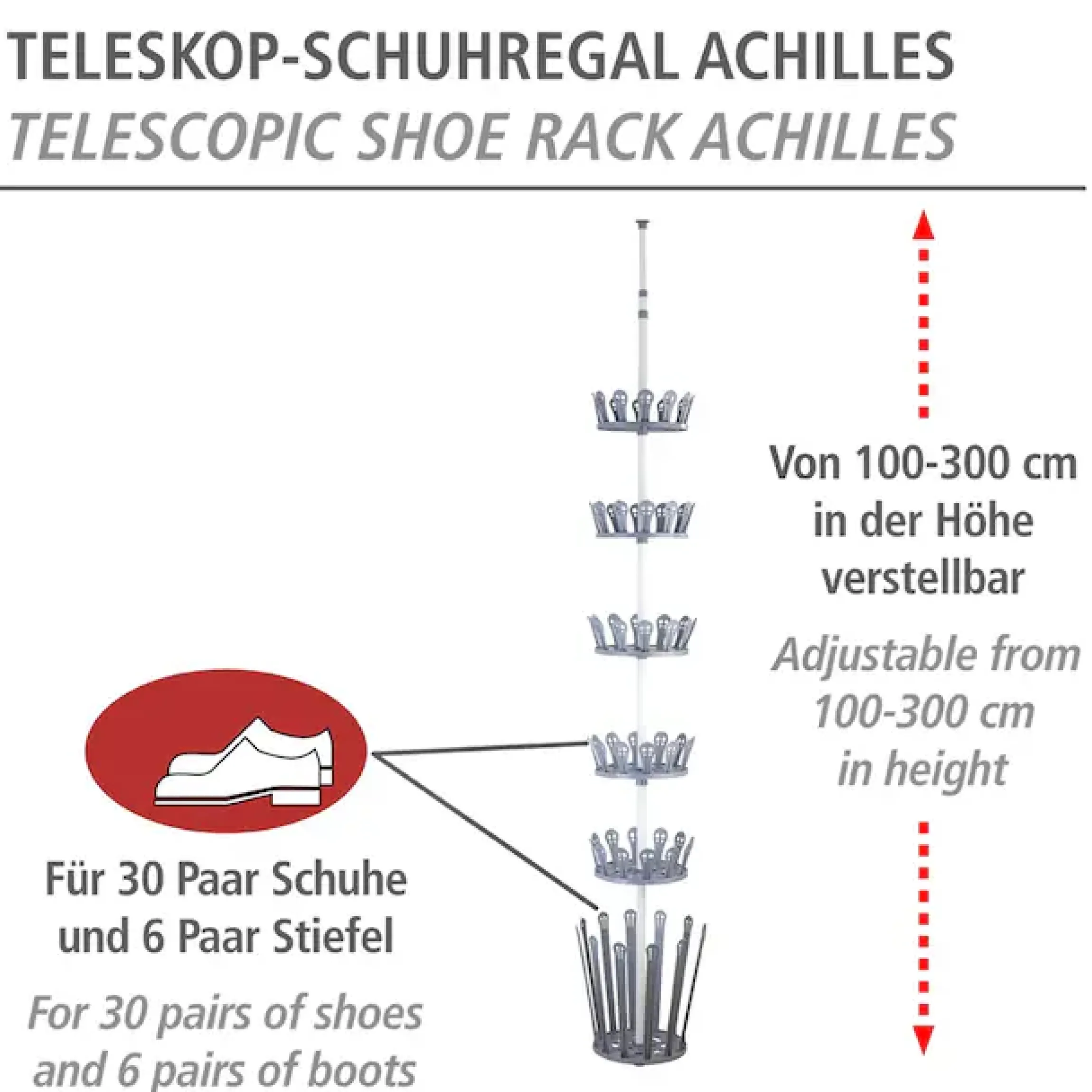 WENKO Teleskopregal »Modell Achilles« Set, 7 Stk. tlg. höhenverstellbares Stiefel- und Schuhregal, Montage ohne Bohren