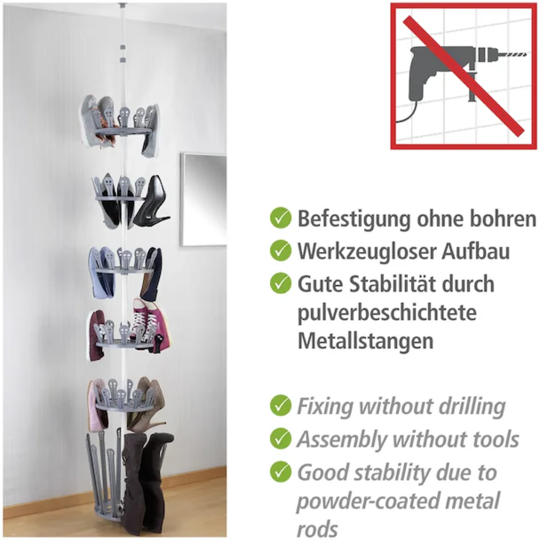 WENKO Teleskopregal »Modell Achilles« Set, 7 Stk. tlg. höhenverstellbares Stiefel- und Schuhregal, Montage ohne Bohren