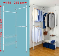 WENKO Teleskopregal »Modell Herkules Duo« zum Klemmen ohne Bohren, verstellbar, mit 3 Kleiderstangen & 2 Körben