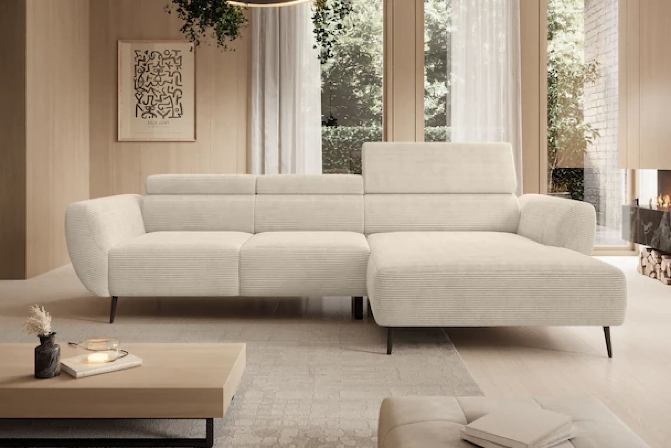 WERK2 Ecksofa »Alisson 277 x 174 cm modern und bequem« Cord, L-Form, XXL, elektrische Sitztiefenverstellung, Schlaffunktion