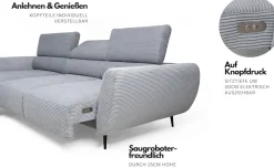WERK2 Ecksofa »Alisson 277 x 174 cm modern und bequem« Cord, L-Form, XXL, elektrische Sitztiefenverstellung, Schlaffunktion