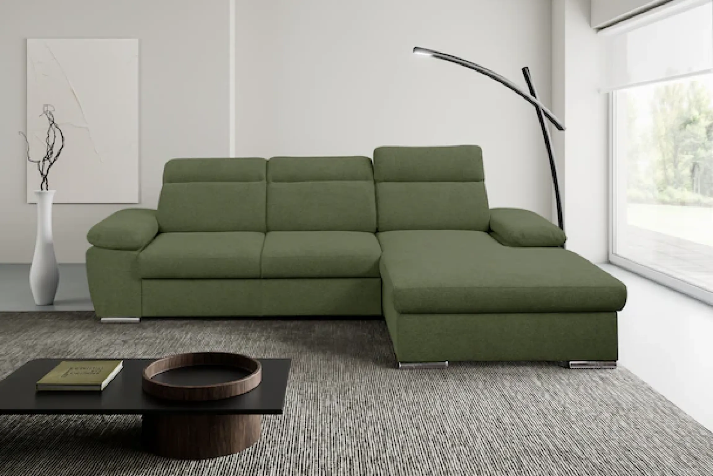 WERK2 Ecksofa »Palma 282 x 185 cm modern und bequem« Strukturstoff, L-Form, XXL, Schlaffunktion, Bettkasten