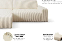 WERK2 Ecksofa »Rotterdam-L 267 x 165 cm modern und bequem« Cord, L-Form, Schlaffunktion, Bettkasten