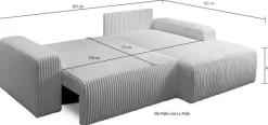 WERK2 Ecksofa »Rotterdam-L 267 x 165 cm modern und bequem« Cord, L-Form, Schlaffunktion, Bettkasten