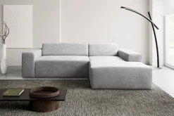 WERK2 Ecksofa »Zeus-L 253 cm breit, bequemes Cord-Sofa in L-Form, urbanes Design« Organische curvy-trend Couch mit großer Komfort-Ottomane