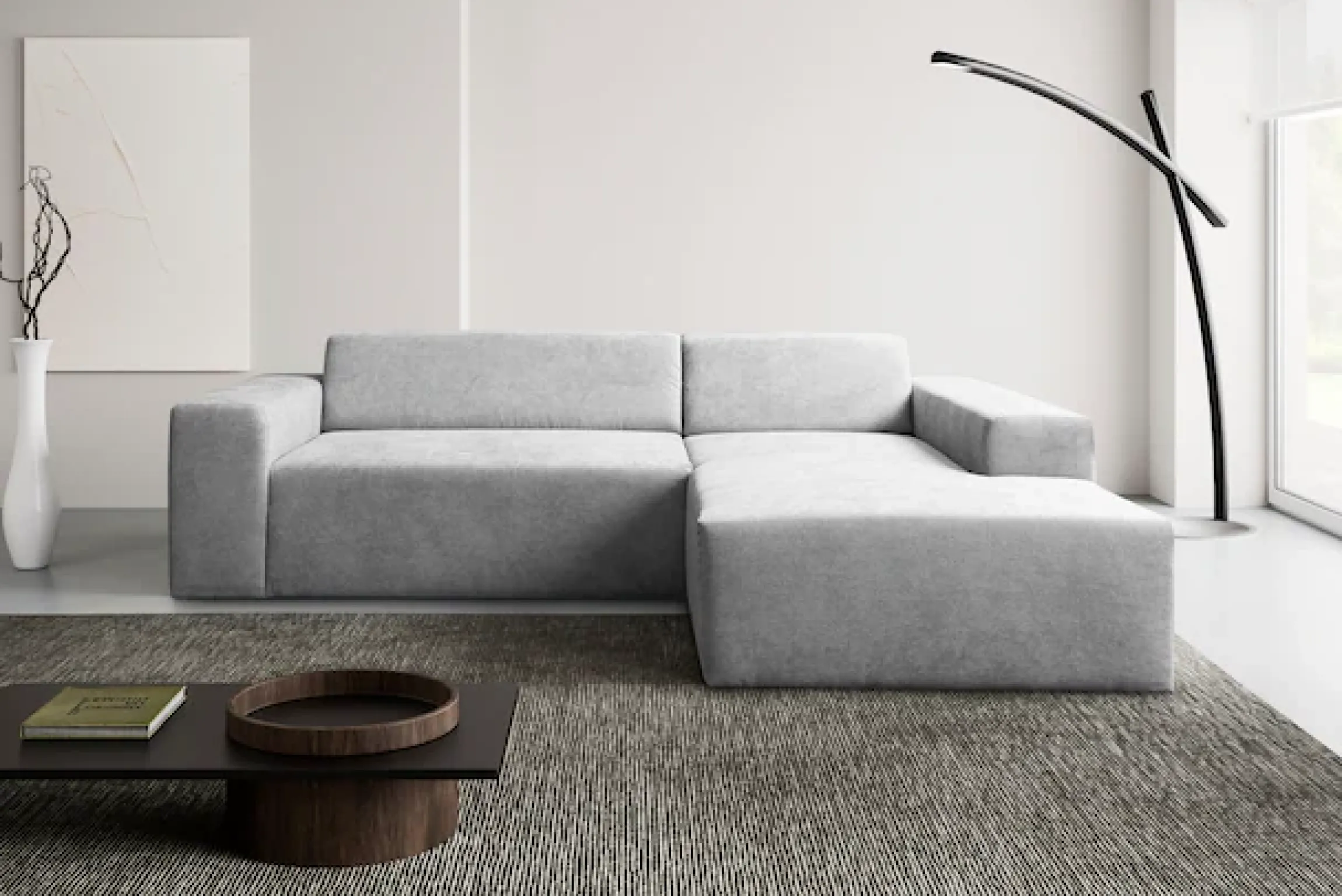 WERK2 Ecksofa »Zeus-L 253 cm breit, bequemes Cord-Sofa in L-Form, urbanes Design« Organische curvy-trend Couch mit großer Komfort-Ottomane