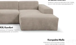 WERK2 Ecksofa »Zeus-L 253 cm breit, bequemes Cord-Sofa in L-Form, urbanes Design« Organische curvy-trend Couch mit großer Komfort-Ottomane