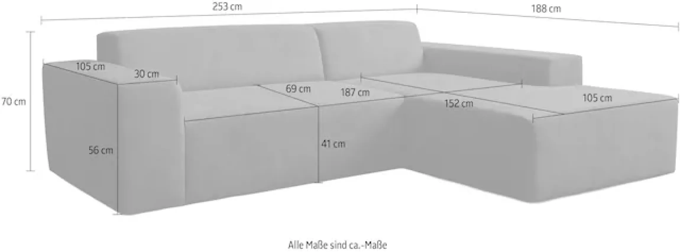 WERK2 Ecksofa »Zeus-L 253 cm breit, bequemes Cord-Sofa in L-Form, urbanes Design« Organische curvy-trend Couch mit großer Komfort-Ottomane
