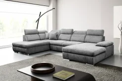 WERK2 Wohnlandschaft »Cordoba 359 x 232 cm inkl. Bett modern und bequem« Struktur, U-Form, XXL, Schlaffunktion, Bettkasten