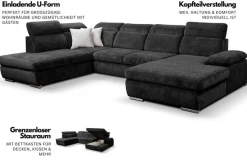 WERK2 Wohnlandschaft »Cordoba 359 x 232 cm inkl. Bett modern und bequem« Struktur, U-Form, XXL, Schlaffunktion, Bettkasten