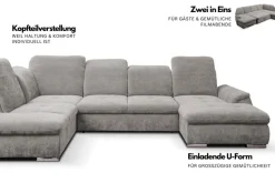 WERK2 Wohnlandschaft »Pula 356 x 237 cm modern und bequem« U-Form, XXL, Schlaffunktion, Bettkasten, verstellbare Kopfteile
