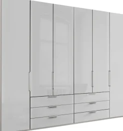 WIEMANN Falttürenschrank »Monaco, Kleiderschrank, Schrank, Wäscheschrank, mit edler Glasfront« 2 Breiten, 2 Höhen 216/236 cm auswählbar, MADE IN GERMANY,inkl. gepämpften Schubkästen und Türen, mit Panoramaöffnung