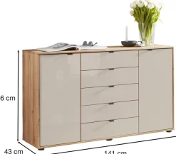 WIEMANN Kombikommode »Cardiff Sideboard, Wäscheschrank, teilmassiv Bianco-Eiche, Schubladen« Kommode 141x86x43 cm, braun, mit Dämpfung, MADE IN GERMANY,verschiedenen Ausführungen, inklusive Einlegeböden