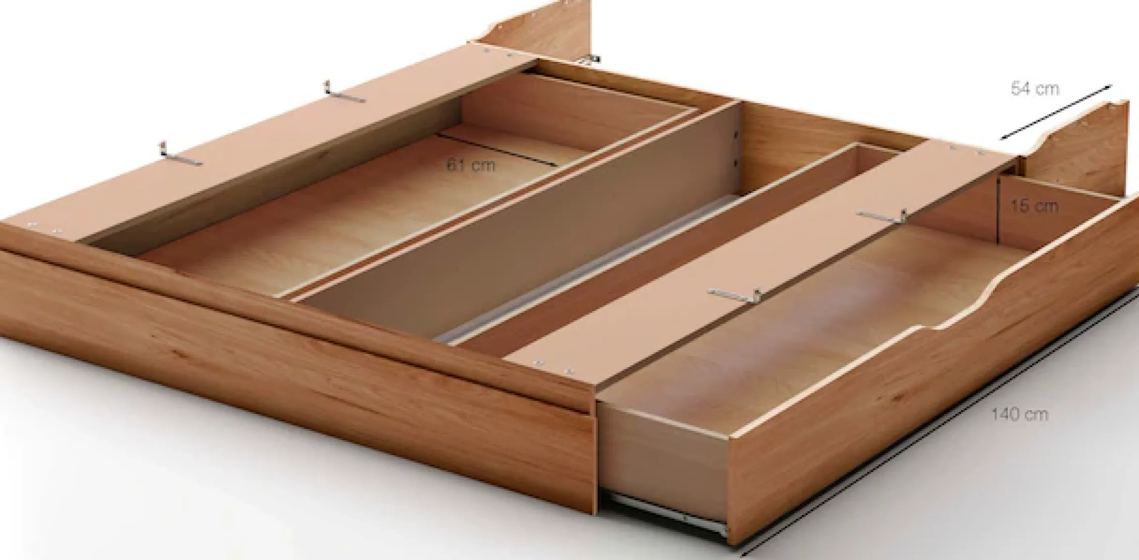 WIEMANN Schubkasten »Lausanne, Bettschubkasten, Bettkasten, Schublade« 140 x 15 x 61 cm (B/H/T), MADE IN GERMANY,Erle Nachbildung, maximale Belastung 20 Kg