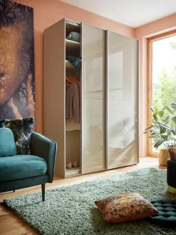 WIEMANN Schwebetürenschrank »Orion, Kleiderschrank, Schrank, Wäscheschrank, mit Schiebetüren« hochwertige Glasfront, variable Inneneinteilung, stilvolle Optik