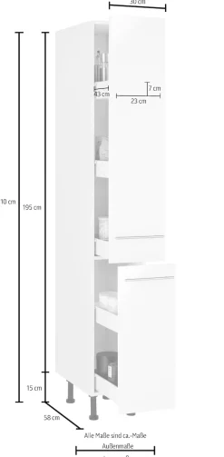 wiho Küchen Apothekerschrank »Ela« mit 2 Auszügen, mit Soft-Close-Funktion, 30 cm breit