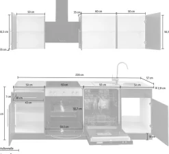 wiho Küchen Küchenzeile »Cali« ohne E-Geräte, Breite 220 cm