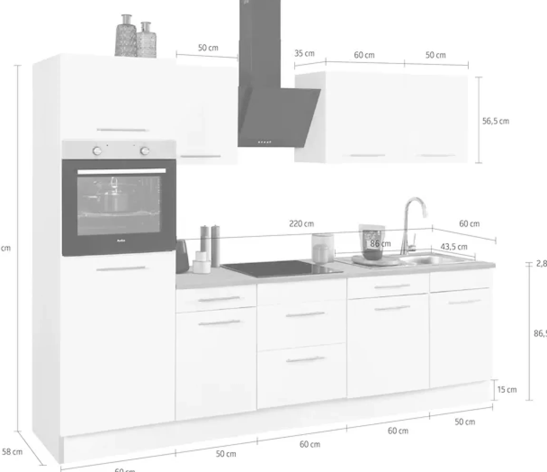 wiho Küchen Küchenzeile »Ela« Breite 280 cm, Soft-Close-Funktion, höhenverstellbare Füße