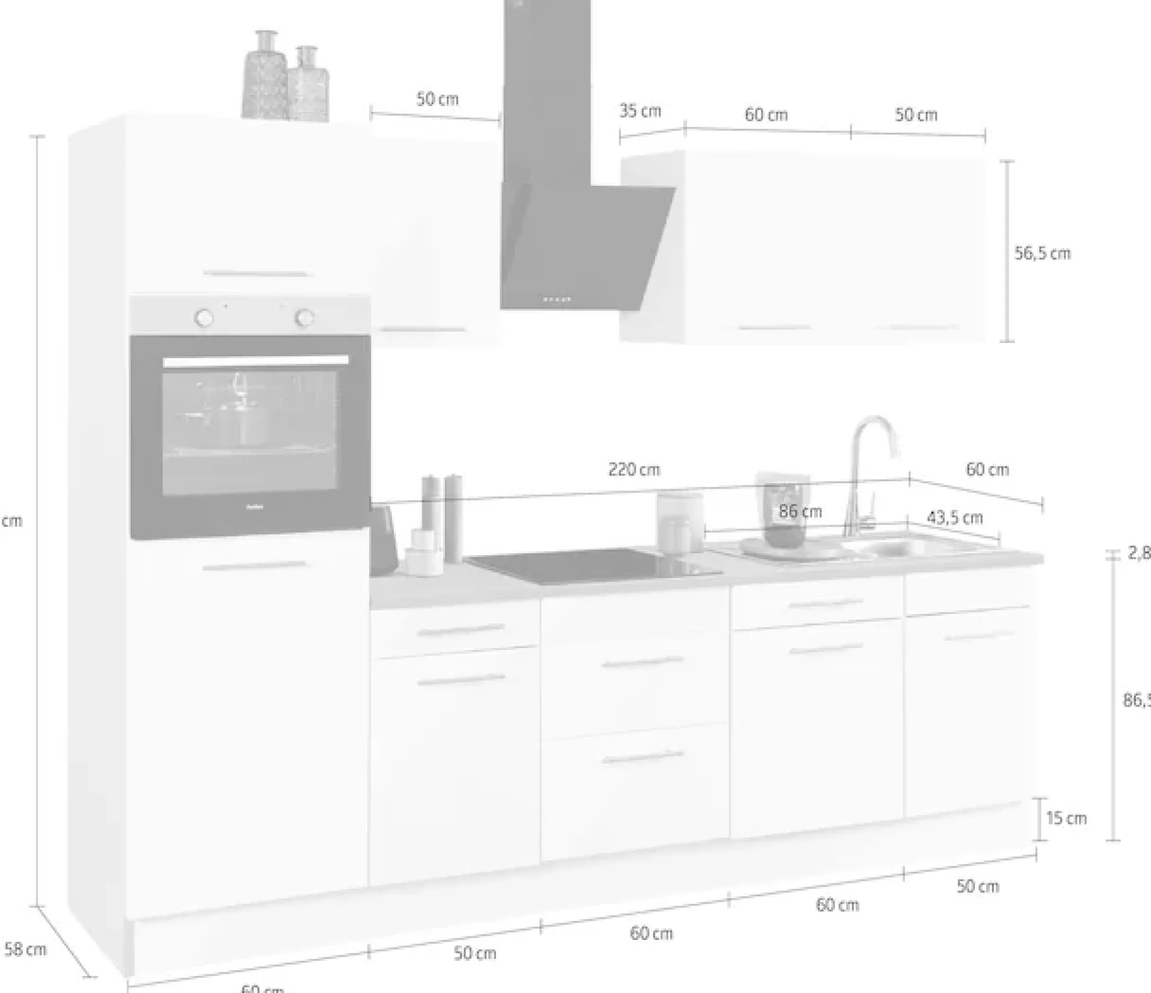 wiho Küchen Küchenzeile »Ela« Breite 280 cm, Soft-Close-Funktion, höhenverstellbare Füße
