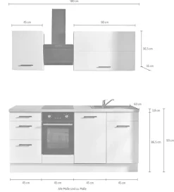 wiho Küchen Küchenzeile »Fortyfive, Breite 180 cm,« Soft-Close-Funktion in Schubkästen & Auszügen, höhenverstellbare Füße