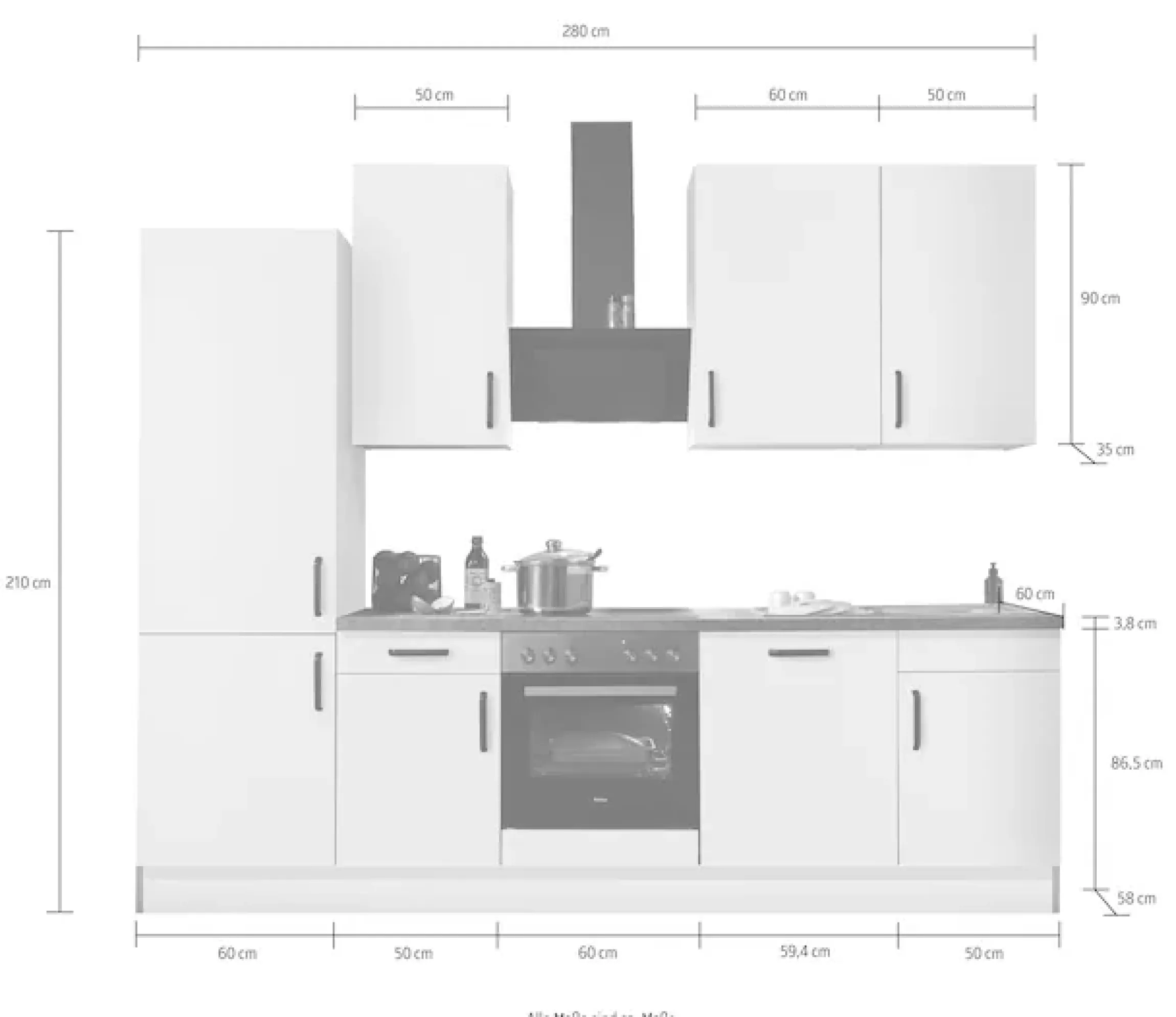 wiho Küchen Küchenzeile »"Simi", mit verstellbaren Füßen, Breite 280 cm,« wahlweise mit E-Geräten, Soft-Close-Funktion in Schubkästen & Auszügen