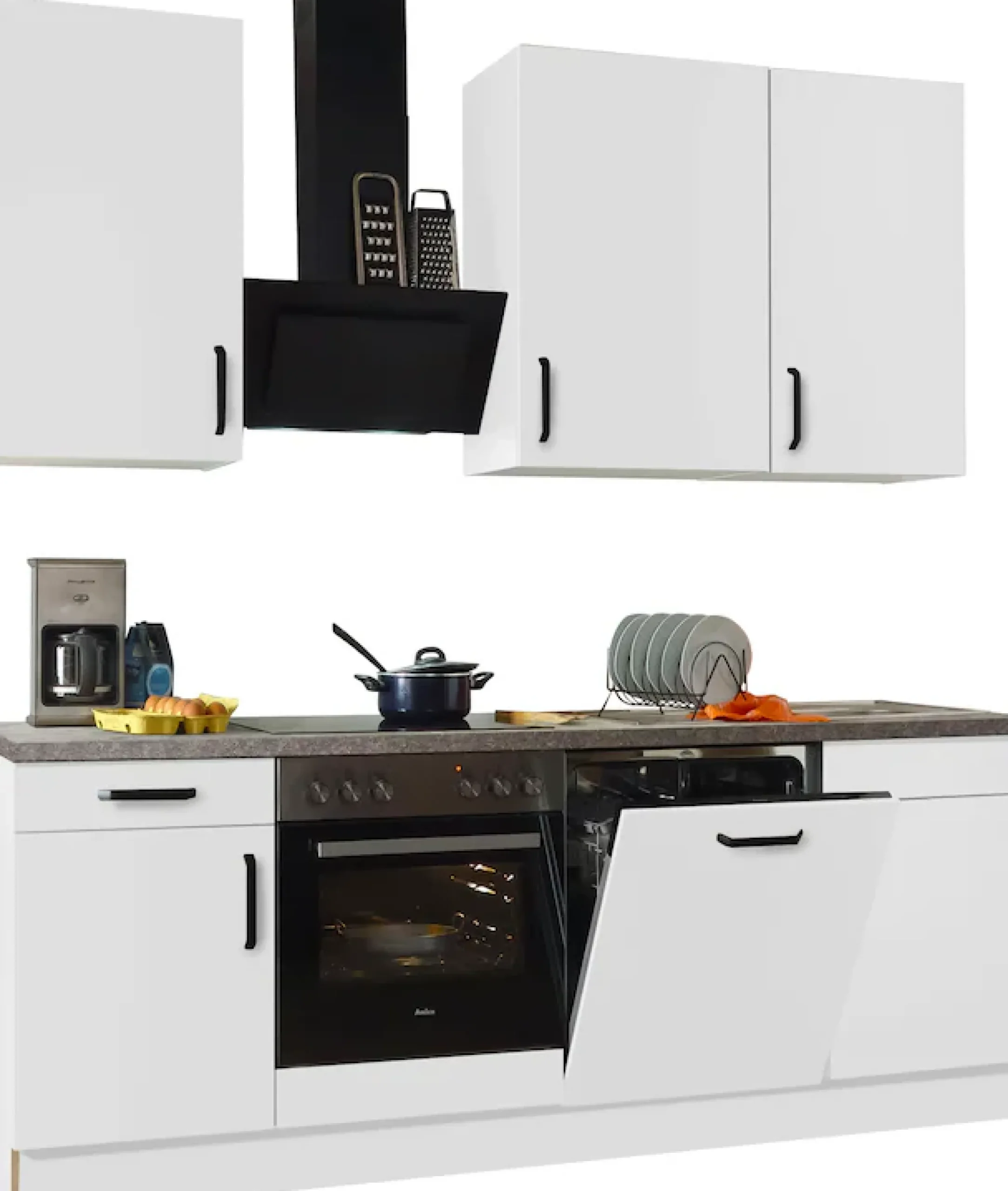 wiho Küchen Küchenzeile »"Simi", wahlweise mit E-Geräten, mit verstellbaren Füßen« Soft-Close-Funktion in Schubkästen und Auszügen, Breite 220 cm