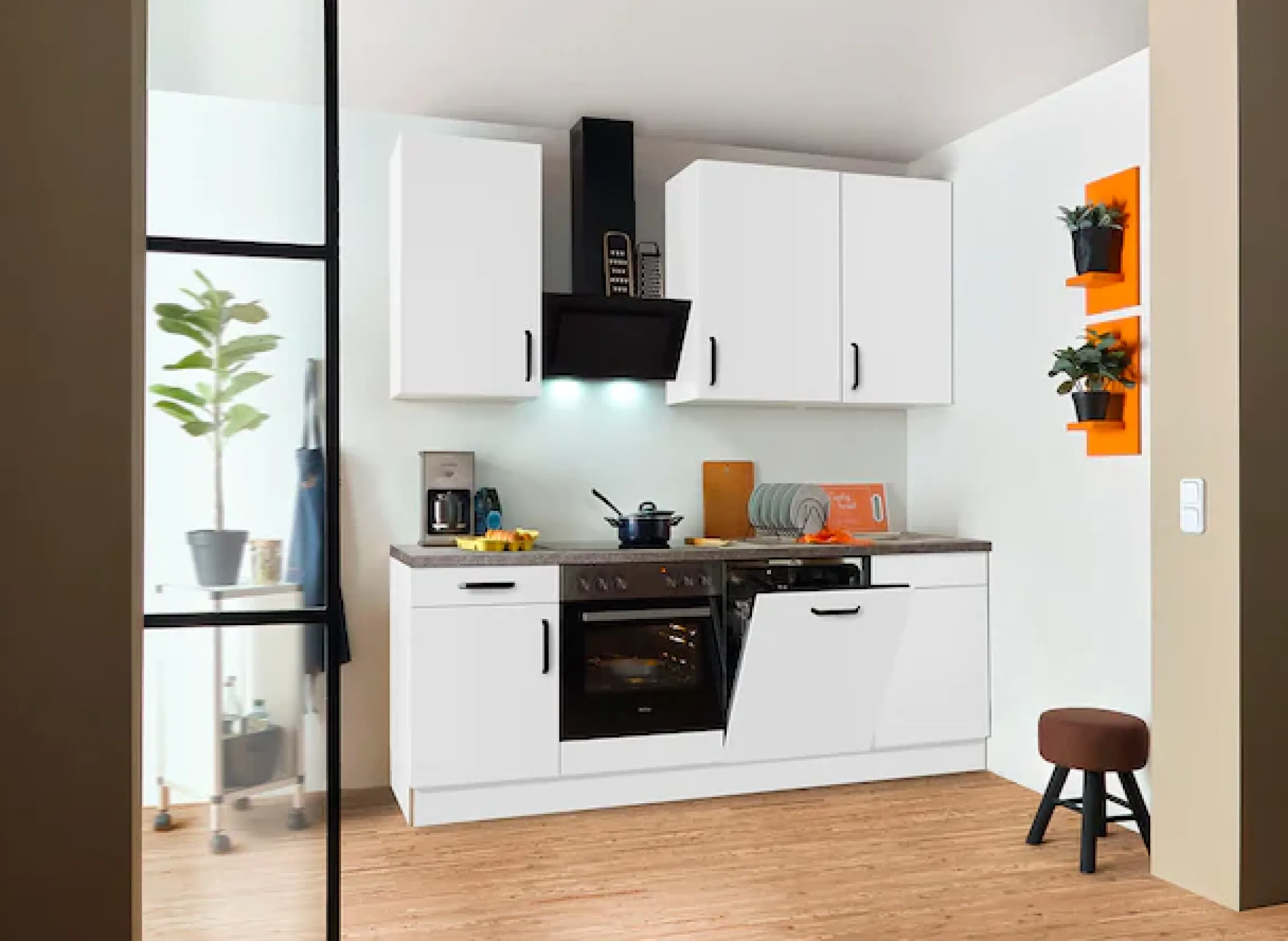 wiho Küchen Küchenzeile »"Simi", wahlweise mit E-Geräten, mit verstellbaren Füßen« Soft-Close-Funktion in Schubkästen und Auszügen, Breite 220 cm