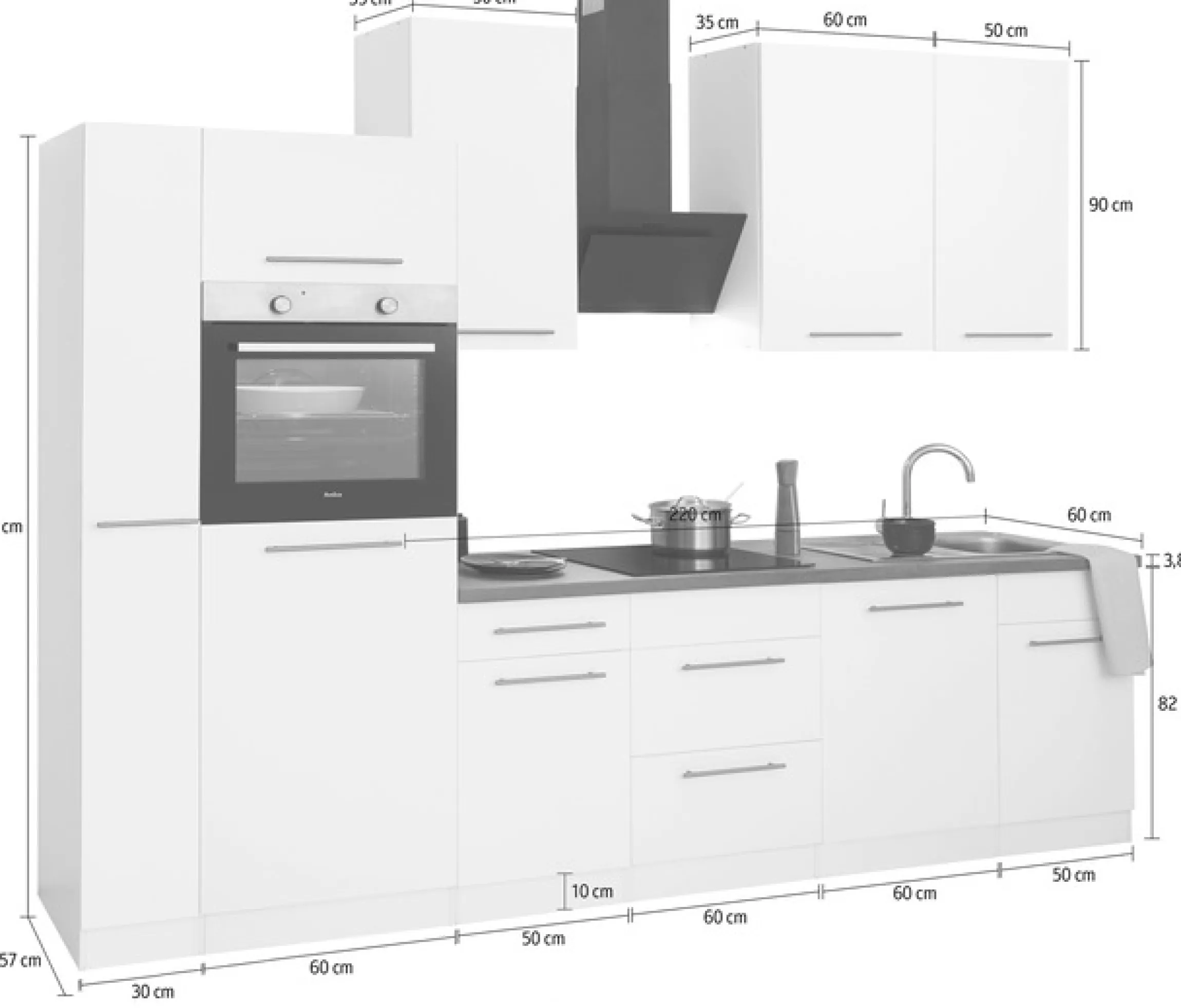 wiho Küchen Küchenzeile »Unna« mit E-Geräten, Breite 310 cm