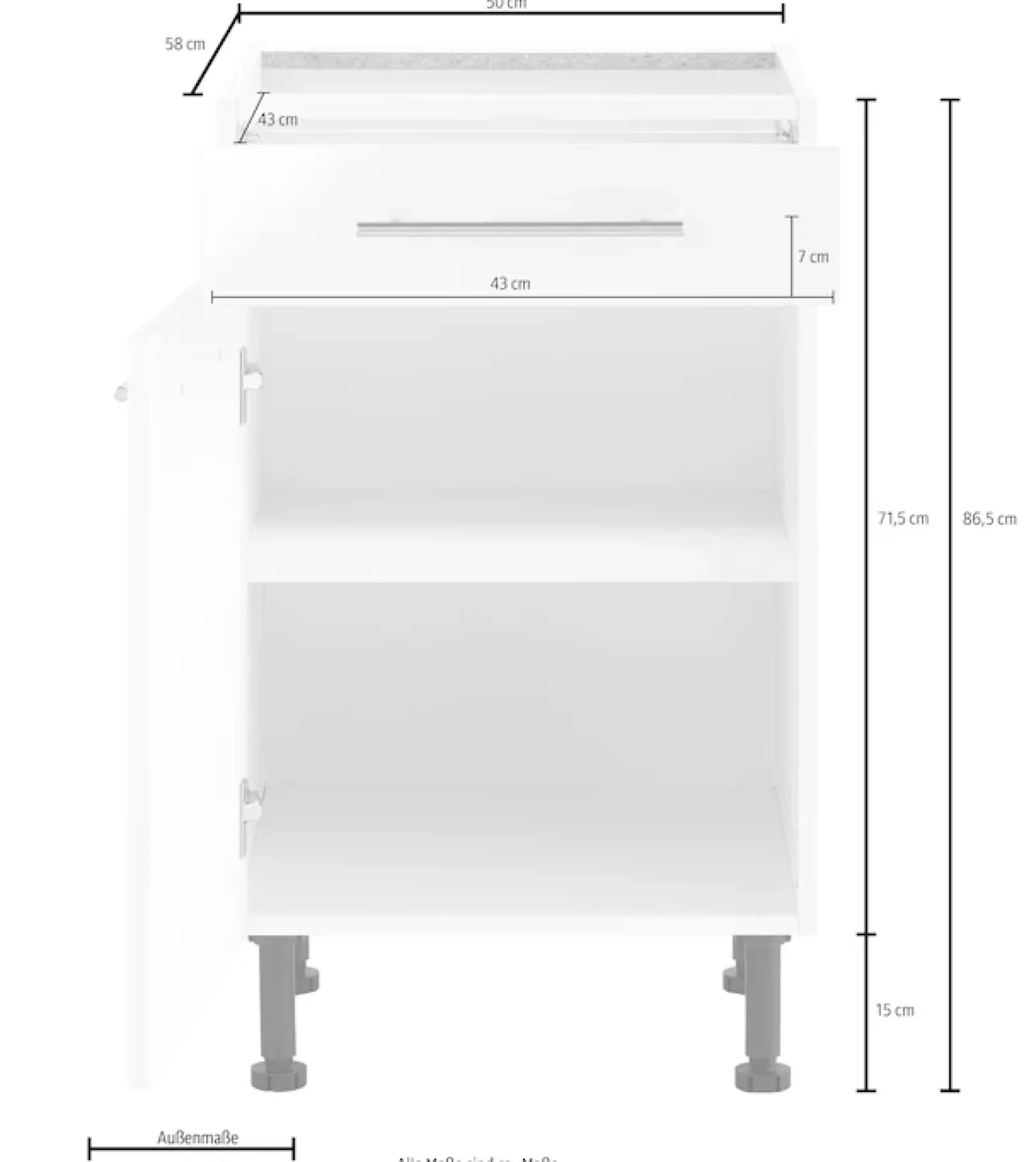 wiho Küchen Unterschrank »Ela« Breite 50 cm, höhenverstellbare Füße