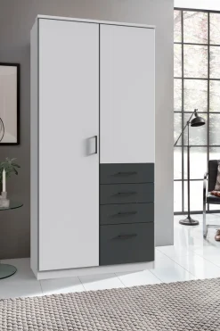 Wimex Kleiderschrank »Cottbus, in weiß oder grau modern kombiniert mit graphitfb.Schubladen« in 3 Größen, schwarze Griffe, Made in Germany,mit 4 Schubladen, wahlweise mit oder ohne Spiegel