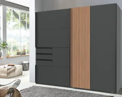 Wimex Schwebetürenschrank »Coburg, Kleiderschrank Made in Germany« mit Akustikpaneel Optik oder Holzoptik eichefarben, 180cm breit