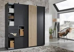 Wimex Schwebetürenschrank »Coburg, Kleiderschrank Made in Germany« mit Akustikpaneel Optik oder Holzoptik eichefarben, 180cm breit