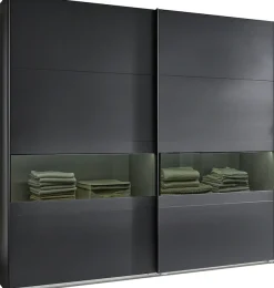 Wimex Schwebetürenschrank »Easy Plus, Kleiderschrank Made in Germany« mit Glaseinsatz/ Rauchglas, viele Breiten zur Auswahl, schwarze Griffe