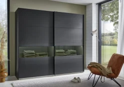 Wimex Schwebetürenschrank »Easy Plus, Kleiderschrank Made in Germany« mit Glaseinsatz/ Rauchglas, viele Breiten zur Auswahl, schwarze Griffe